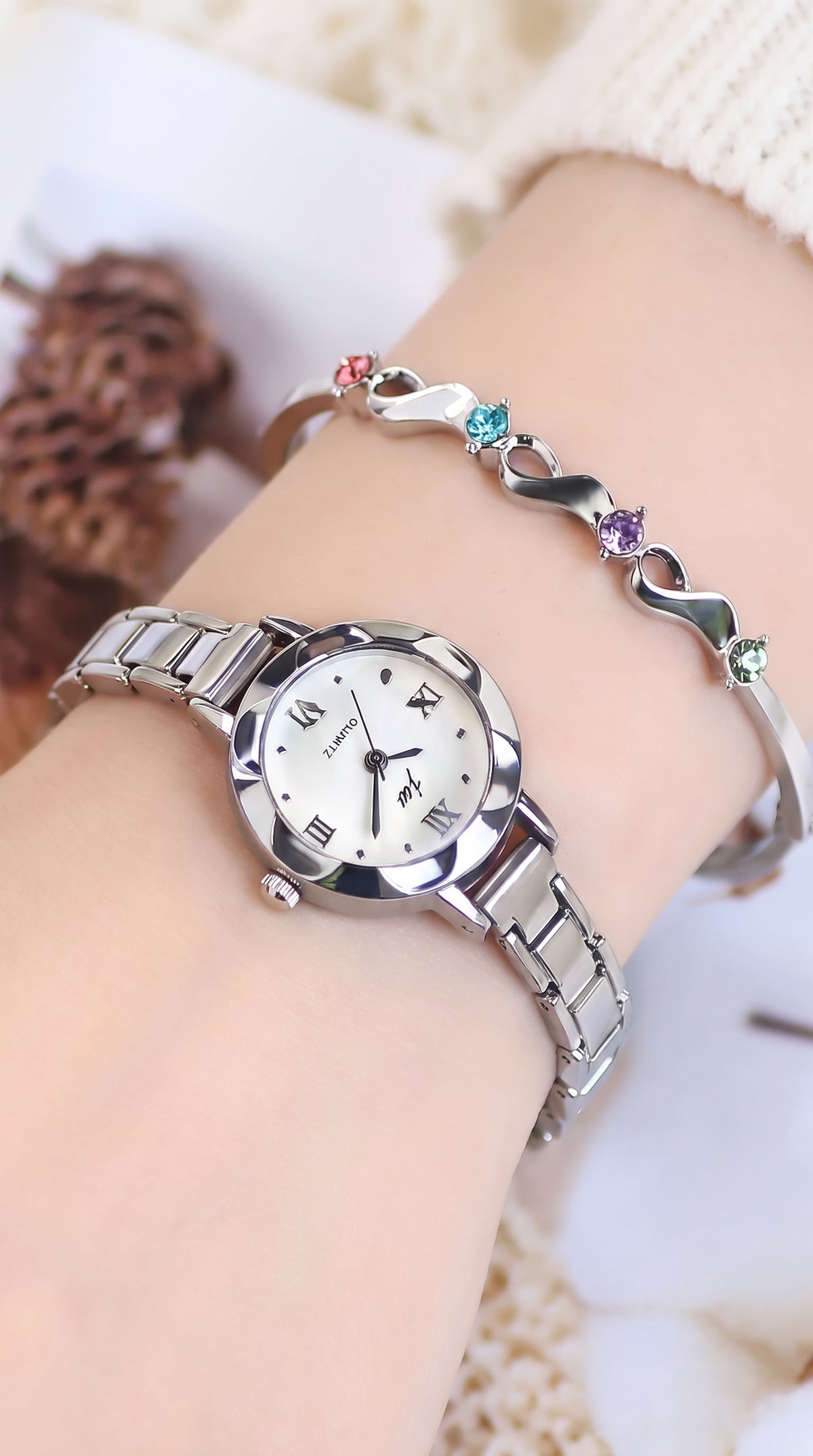 Conjunto Belt - Relógio Feminino + Bracelet Prateado